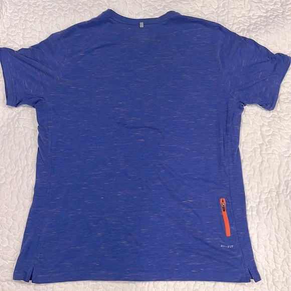 Nike dri fit v neck heathered blue shirt sleeve t shirt XL casual orange accents - Picture 2 of 6